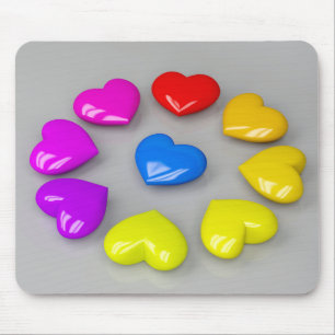 Colourful shiny hearts mouse pad