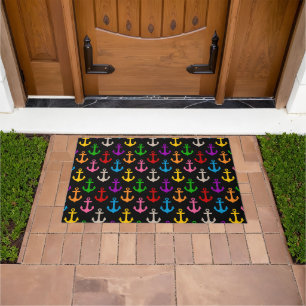 Colourful Ship Anchor Design Black Doormat