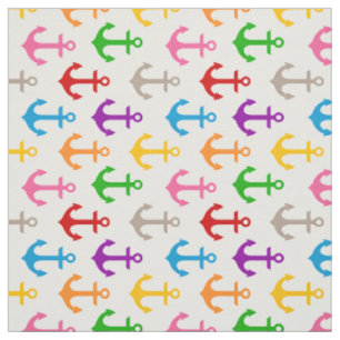 Colourful Ship Anchor Design White Fabric