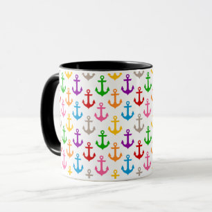 Colourful Ship Anchor Design White Mug