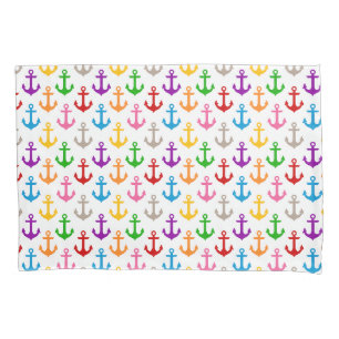 Colourful Ship Anchor Design White Pillowcase