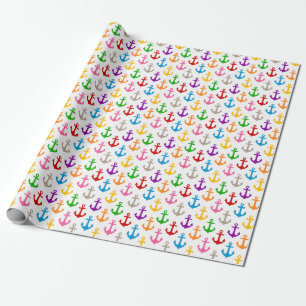 Colourful Ship Anchor Design White  Wrapping Paper