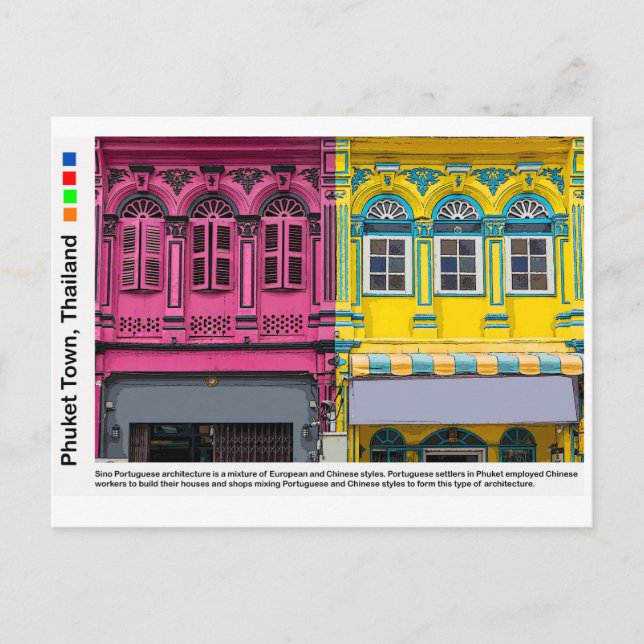 Colourful shophouses on Phang Nga Road, Old Phuket Postcard (Front)
