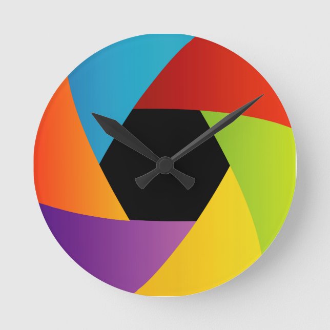 Colourful Shutter aperture background Round Clock (Front)