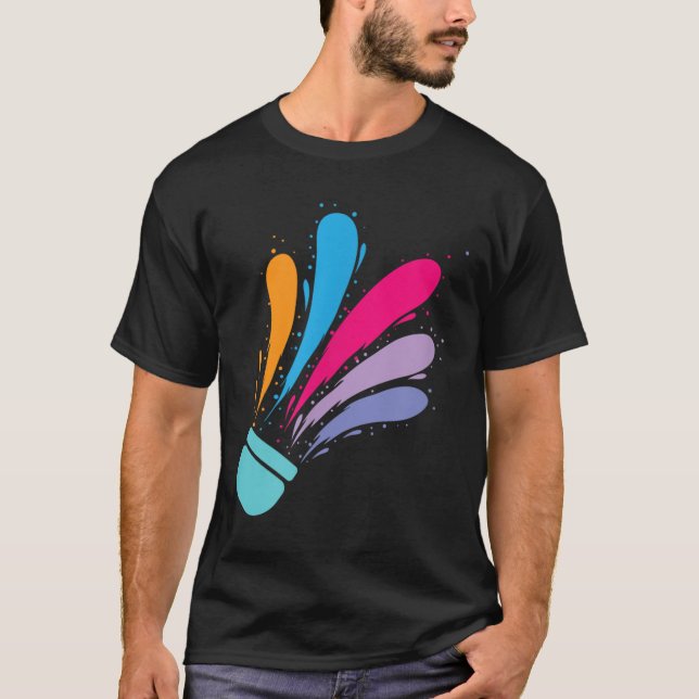 Colourful Shuttle Badminton Sport  T-Shirt (Front)