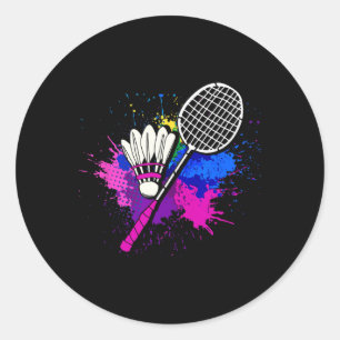 Colourful Shuttle Racket Badminton Player Classic Round Sticker