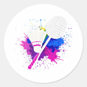 Colourful Shuttle Racket _ Badminton Player Classic Round Sticker