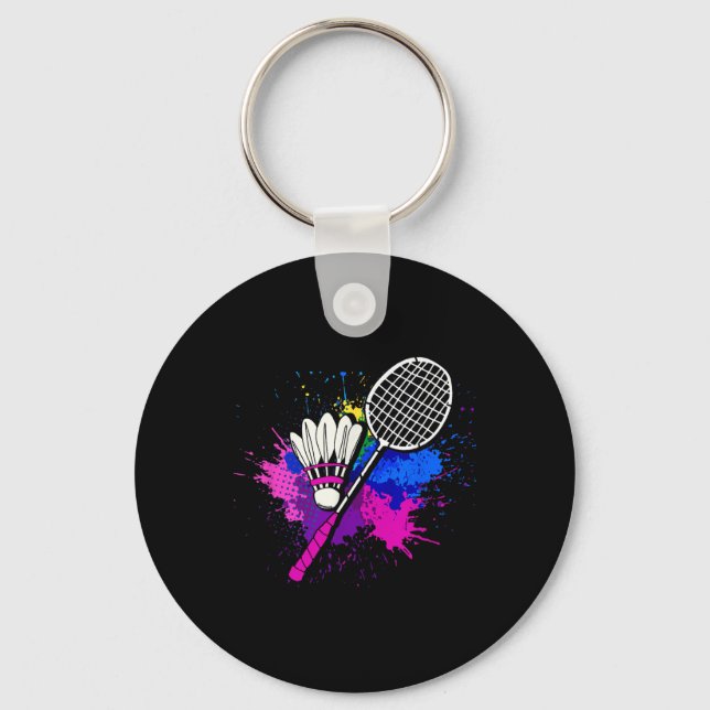 Colourful Shuttle Racket _ Badminton Player  Key Ring (Front)