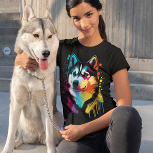 Colourful Siberian Husky Dog Art T-Shirt