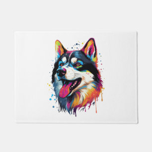 colourful Siberian Husky dog in PopArt style Doormat