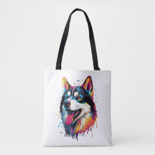 colourful Siberian Husky dog in PopArt style Tote Bag