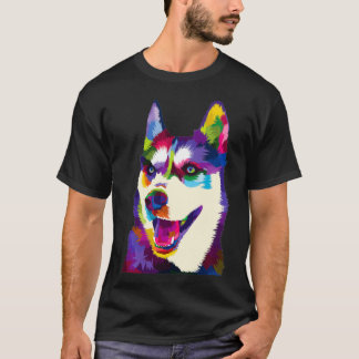 Colourful Siberian husky geometric bright Dog abst T-Shirt