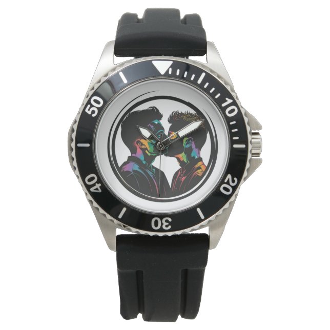 Colourful Silhouette of Cute Gay Couple Watch (Front)