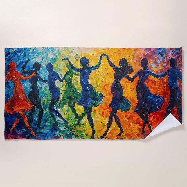 Colourful Silhouettes Dancing Beach Towel (Front)