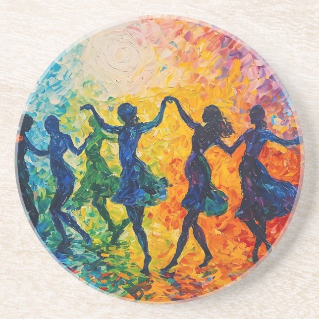 Colourful Silhouettes Dancing Coaster (Front)