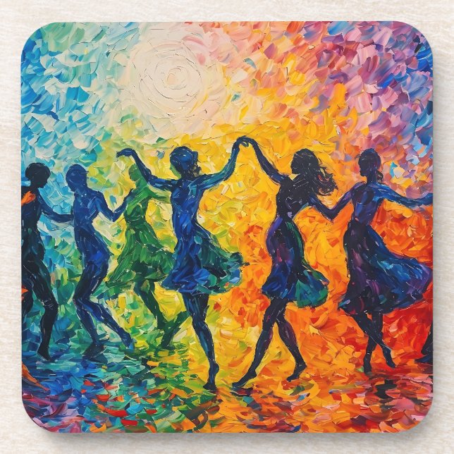 Colourful Silhouettes Dancing Coaster (Front)