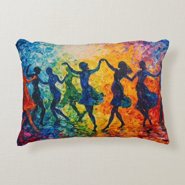Colourful Silhouettes Dancing Decorative Cushion (Front)