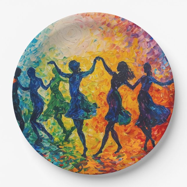 Colourful Silhouettes Dancing Paper Plate (Front)