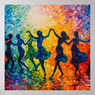 Colourful Silhouettes Dancing Poster