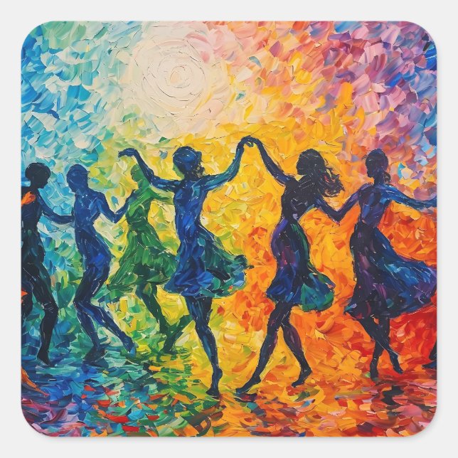 Colourful Silhouettes Dancing Square Sticker (Front)