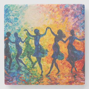 Colourful Silhouettes Dancing Stone Coaster