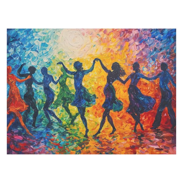 Colourful Silhouettes Dancing Tablecloth (Front (Horizontal))