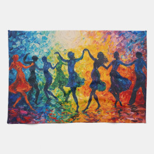 Colourful Silhouettes Dancing Tea Towel