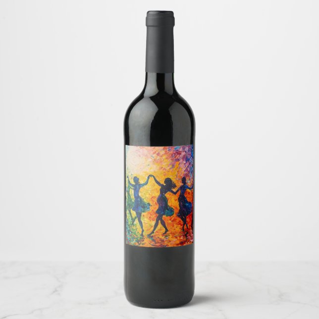 Colourful Silhouettes Dancing Wine Label (Front)