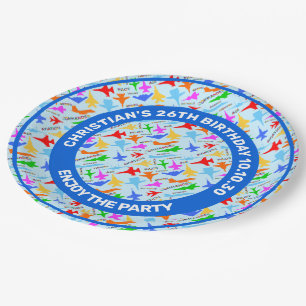 Colourful Silhouettes Of Military Aircrafts Patter Paper Plate