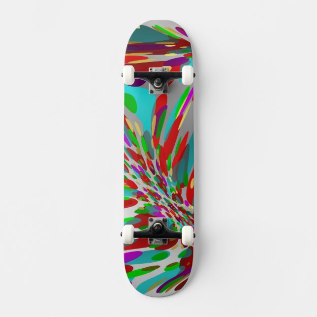 colourful, silver skateboard (Front)