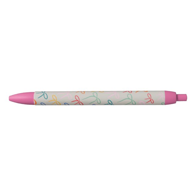 Colourful Simple Bows Pattern Black Ink Pen (Front)