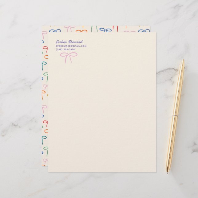Colourful Simple Bows Personal Stationery Custom Letterhead (Front/Back In Situ)