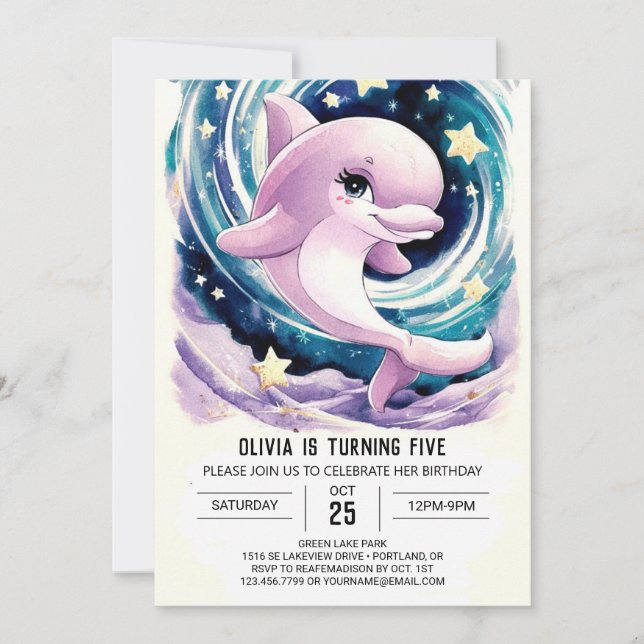 Colourful Simple Children's Dolphin Birthday Invitation (Front)