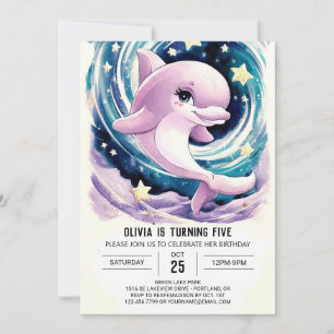 Colourful Simple Children's Dolphin Birthday Invitation