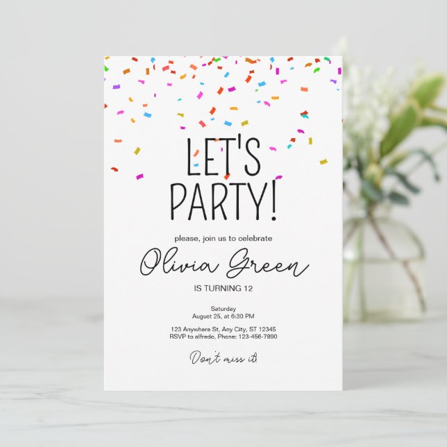 Colourful simple confetti birthday invitation (Standing Front)
