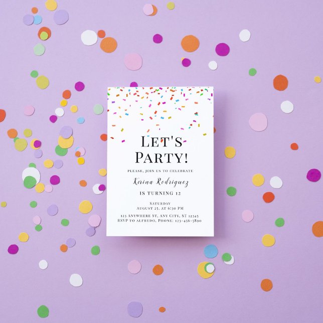 Colourful simple confetti birthday invitation (Creator Uploaded)