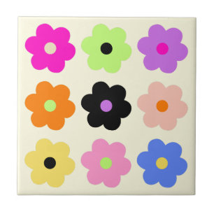 Colourful Simple Daisies Retro BOHO Chic Floral Ceramic Tile