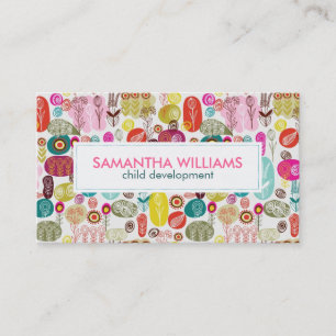 Colourful Simple Hand Drawn Cute Flowers Pattern Business Card