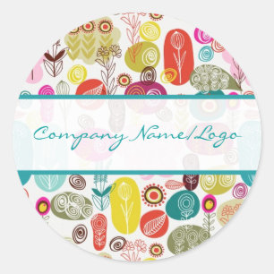 Colourful Simple Hand Drawn Retro Flowers Pattern Classic Round Sticker