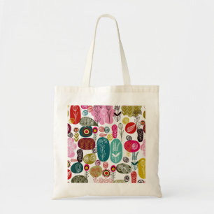 Colourful Simple Hand Drawn Retro Flowers Pattern Tote Bag