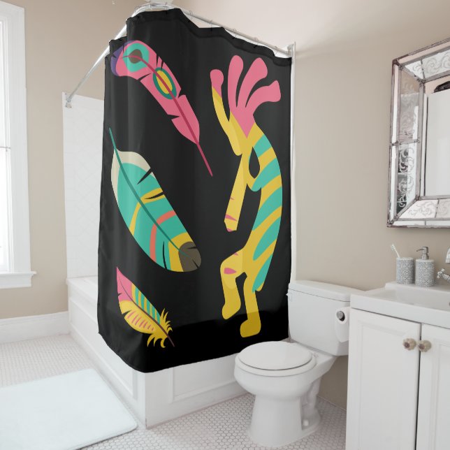 Colourful Simple Kokopelli Shower Curtain (In Situ)