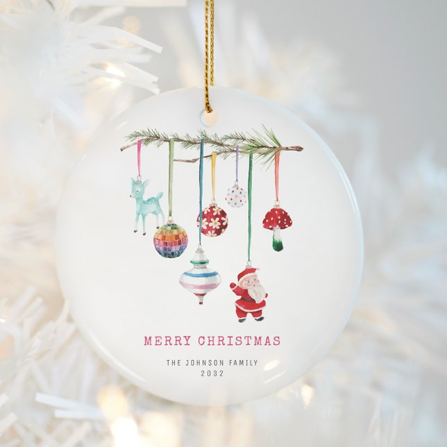 Colourful Simple Merry Christmas Family Photo Ceramic Ornament (Creator Uploaded)