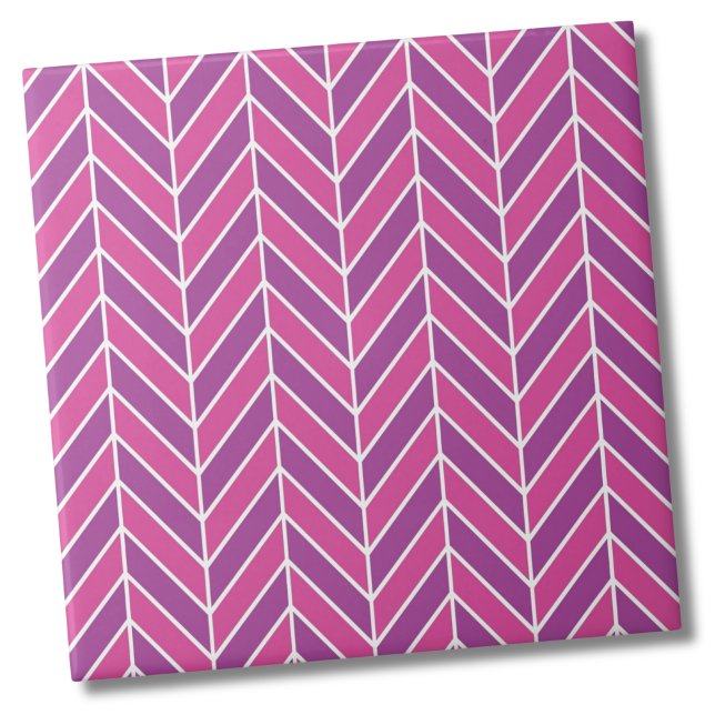 Colourful Simple Pink Purple Herringbone Pattern Ceramic Tile (Colorful Simple Pink Purple Herringbone Pattern Ceramic Tile)