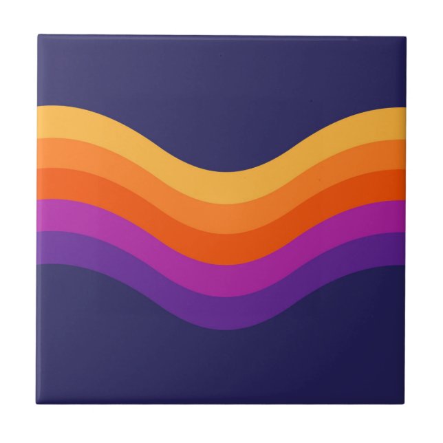 Colourful simple retro style waves design  ceramic tile (Front)