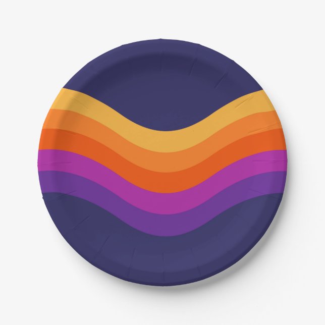 Colourful simple retro style waves design  paper plate (Front)