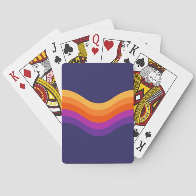 Colourful simple retro style waves design  playing cards (Back)