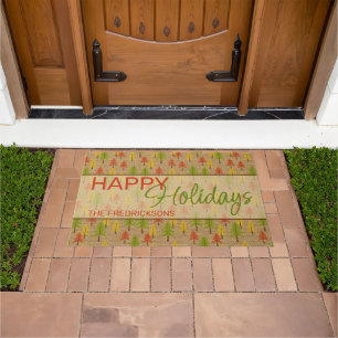 Colourful Simple Rustic Forest Pinetree Art Patter Doormat