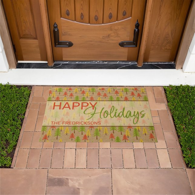 Colourful Simple Rustic Forest Pinetree Art Patter Doormat (Outdoor)