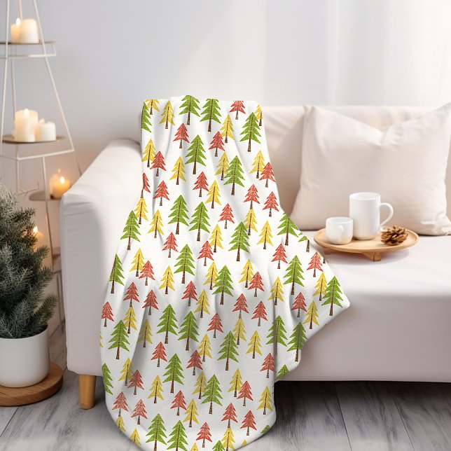 Colourful Simple Rustic Forest Pinetree Art Patter Fleece Blanket (Creator Uploaded)