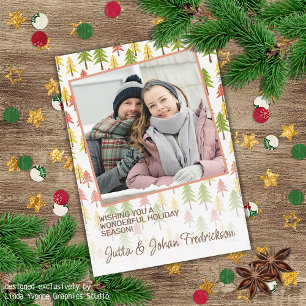 Colourful Simple Rustic Forest Pinetree Art Patter Holiday Card